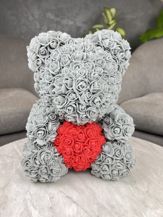 Šedý Rose Bear 40cm s červeným srdcem